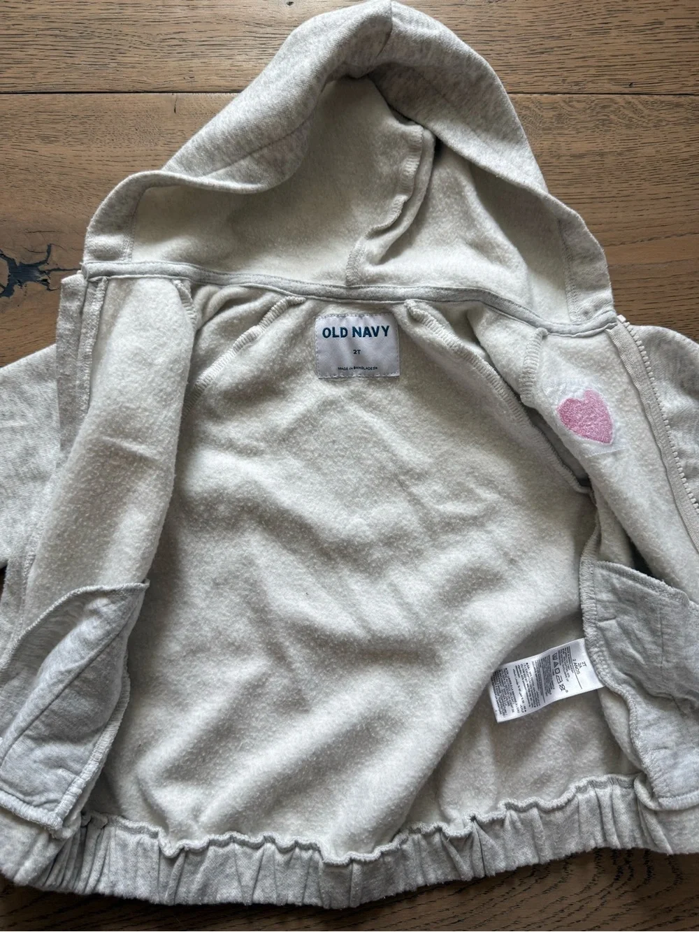 Old Navy Toddler Girls Heart Zip-Up Hoodie 2T Gray Fleece
